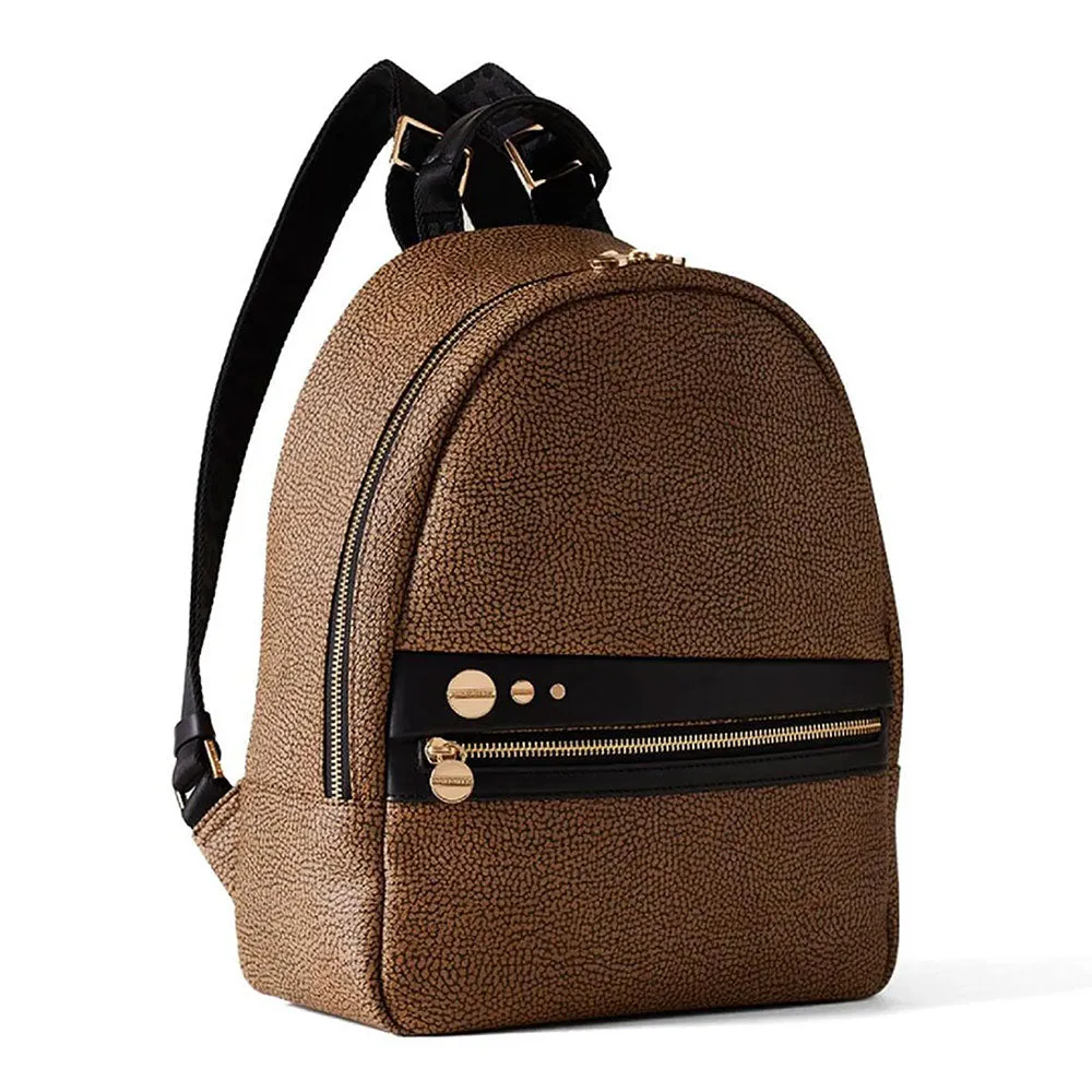 Zaino Donna BORBONESE linea Road Medium in Tela Rivestita OP e Pelle Nera