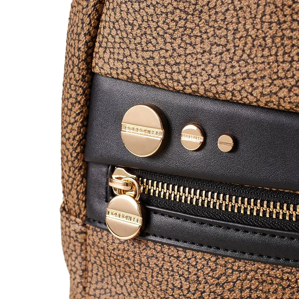 Zaino Donna BORBONESE linea Road Medium in Tela Rivestita OP e Pelle Nera